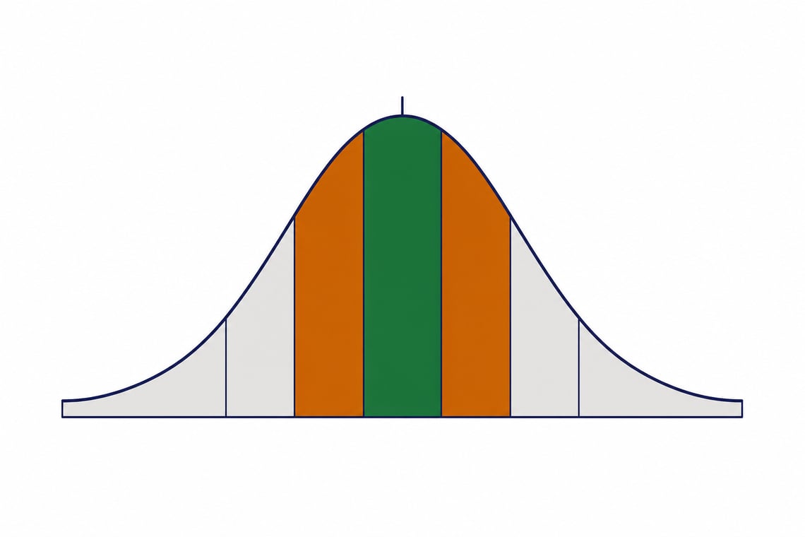 A single smooth bell curve occupying the centre two thirds of the frame, drawn as a thick deep navy #1D2256 outline